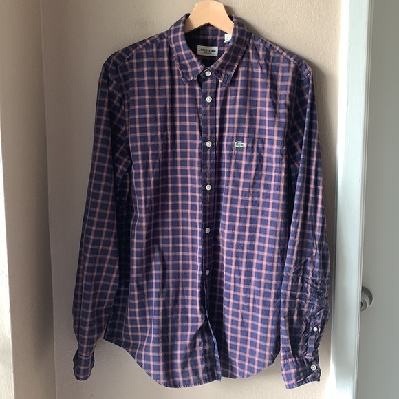 Lacoste Blue Plaid Long Sleeve Button Down Shirt - Picture 2 of 8